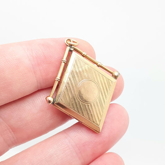 Antique 9ct 9k Gold Locket Kite Diamond Shape Pendant Scroll Bail Art Deco 375 Fine Estate Back & Front Necklace Jewelry Womens Jewellery