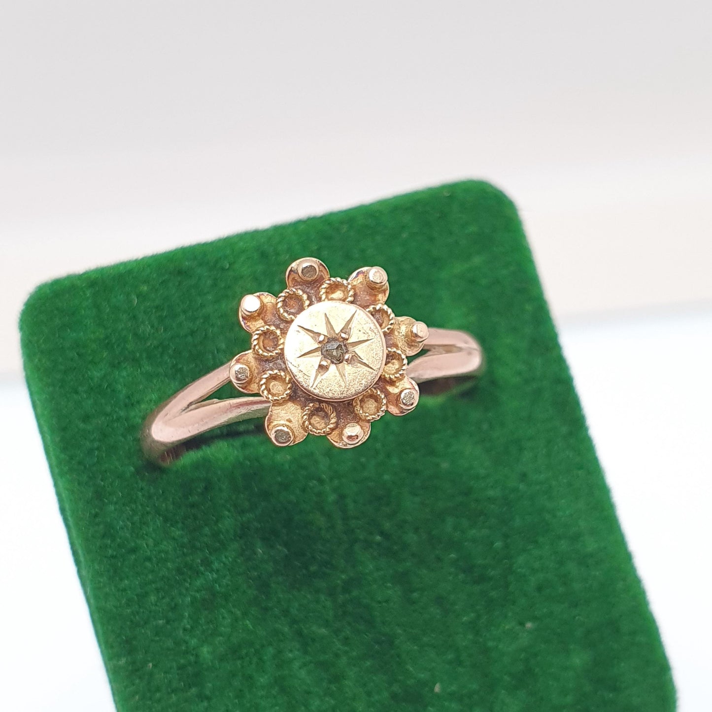 Antique 9ct Gold Diamond Ring Victorian Etruscan Old Cut Solid 9k 375 Hallmark Signet Solitaire Aesthetic Vintage Womens Jewelry Jewellery