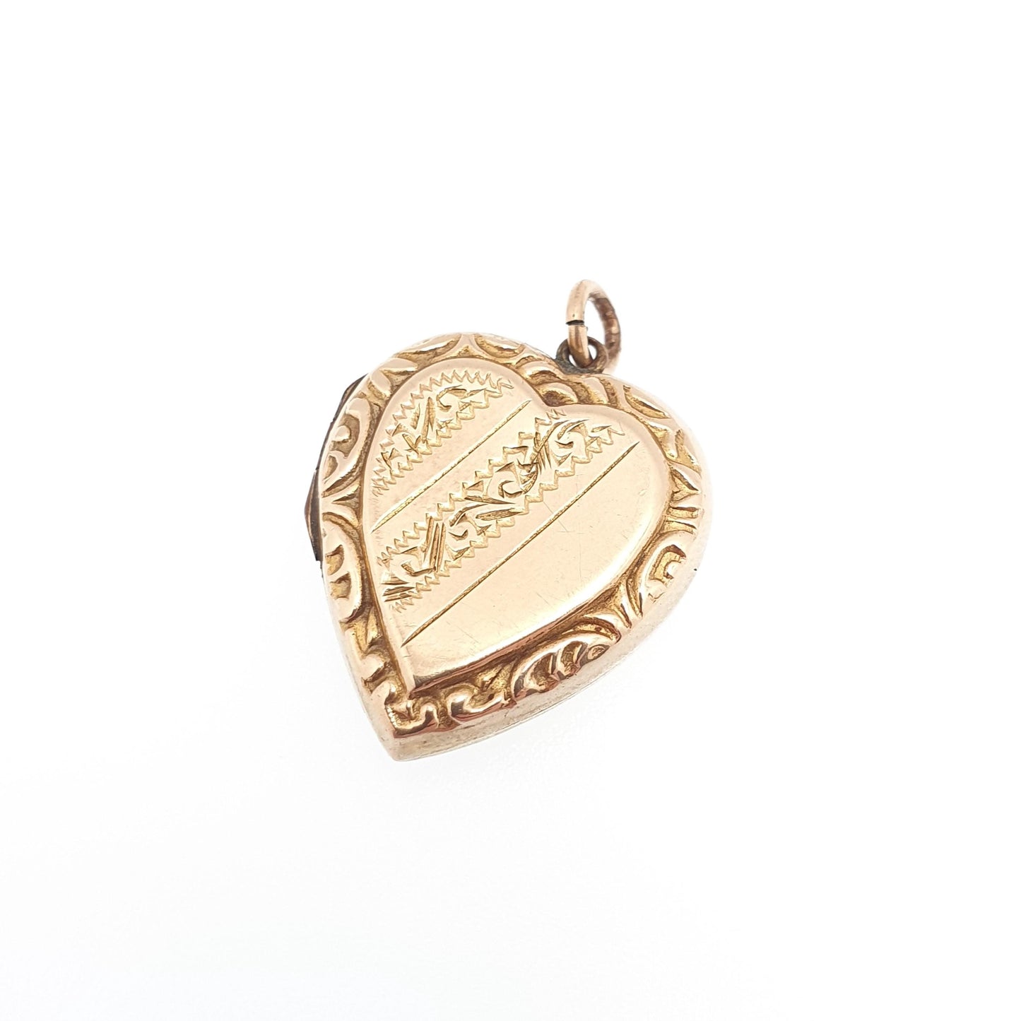 Antique 9ct Gold Heart Locket Cute Engraved Solid 9k 375 Pendant Fine Estate Love Gift Back & Front Necklace Retro Jewelry Womens Jewellery