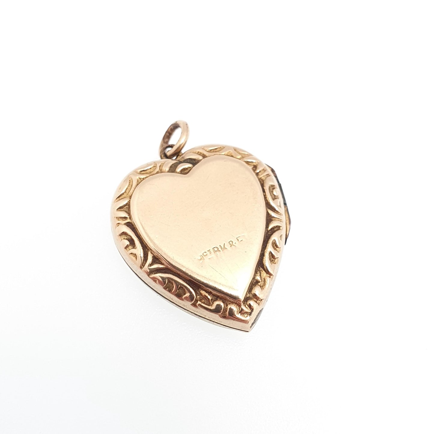 Antique 9ct Gold Heart Locket Cute Engraved Solid 9k 375 Pendant Fine Estate Love Gift Back & Front Necklace Retro Jewelry Womens Jewellery