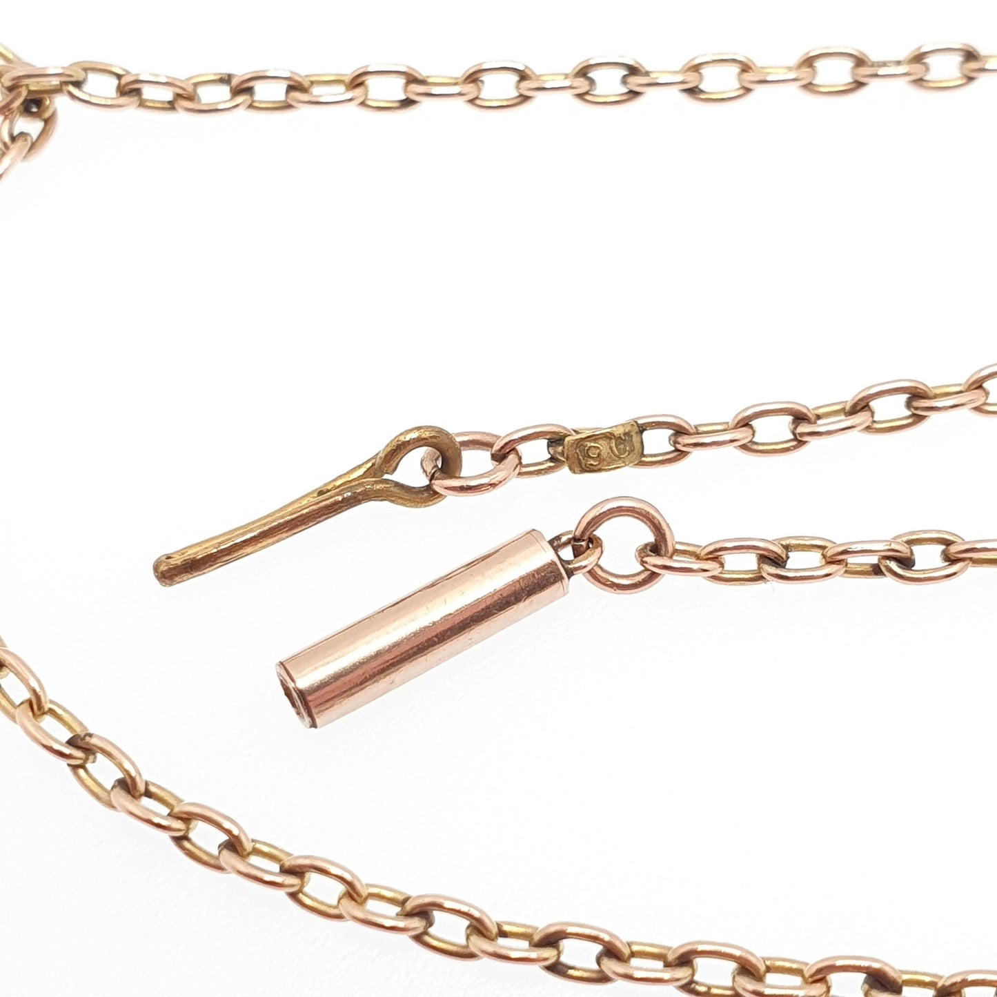 Antique 9ct 9k Rose Gold Chain Necklace Victorian Cable Link Solid 375 44cm 17.3" 4.70g Trace Fine Estate Genuine Vintage Womens Jewelry