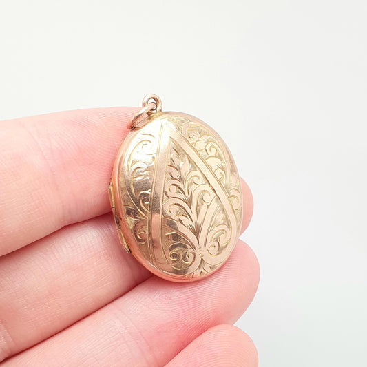 Antique Solid 9ct Rose Gold Locket 1908 Hallmark Oval Pendant Arrow Point Engraved Fine Estate 375 9k Photo Vintage Yellow Jewelry Jewellery