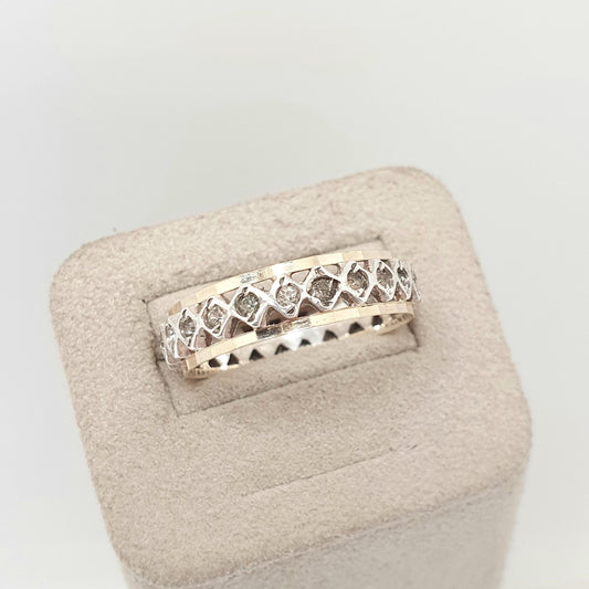 Antique 9ct 9k Gold Solid Silver Eternity Ring Diamond Paste Band Kite Art Deco Sparkly Full Vintage 1920s Womens Jewelry Jewellery