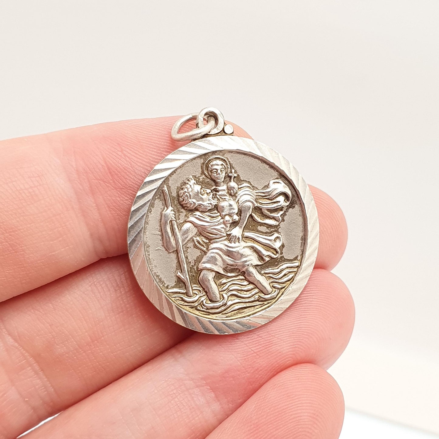 GEORG JENSEN Vintage Sterling Silver St Christopher Pendant Necklace Large 1971 Hallmark Big Saint Christian Jewellery Jewelry Men Women