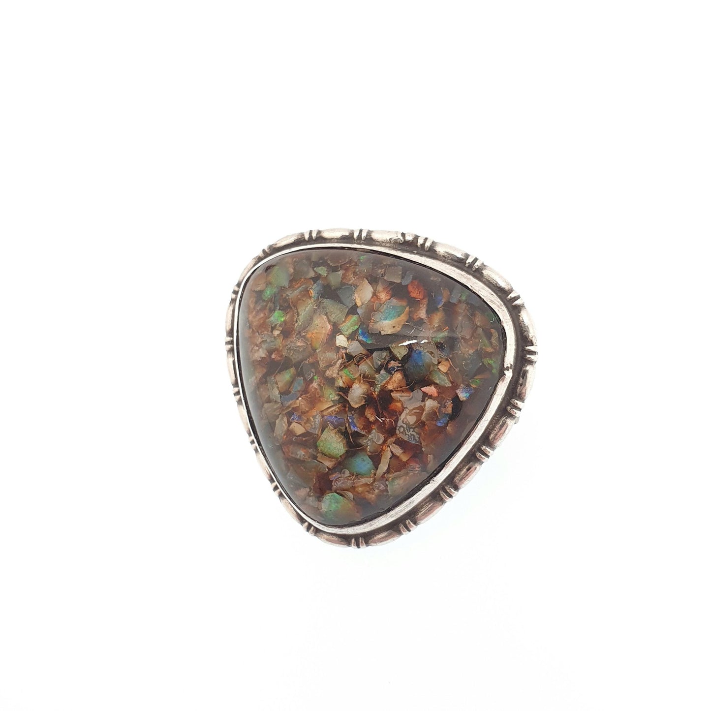 Antique Solid Silver Opal Glass Mosaic Brooch Iridescent Foil Micromosaic Opaline Art Deco 1920s Vintage Gift Cute Womens Jewelry Jewellery