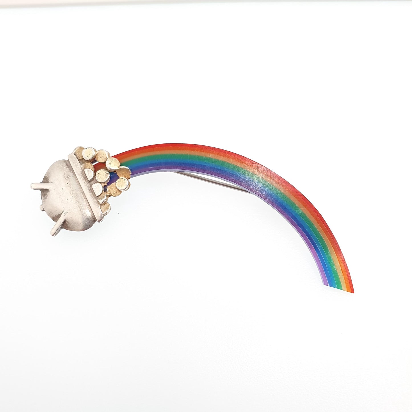 Vintage Sterling Silver Rainbow Brooch Pot of Gold Irish Pin 1989 Hallmark W&CS LGBQT+ Lucky Good Luck Womens Mens Jewelry Jewellery