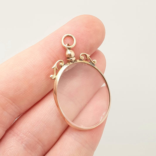 Antique 9ct Rose Gold Locket Pendant Necklace 1914 Hallmark Solid 375 9k Round Plain Vintage Photo Picture Glass Gift Jewelry Jewellery