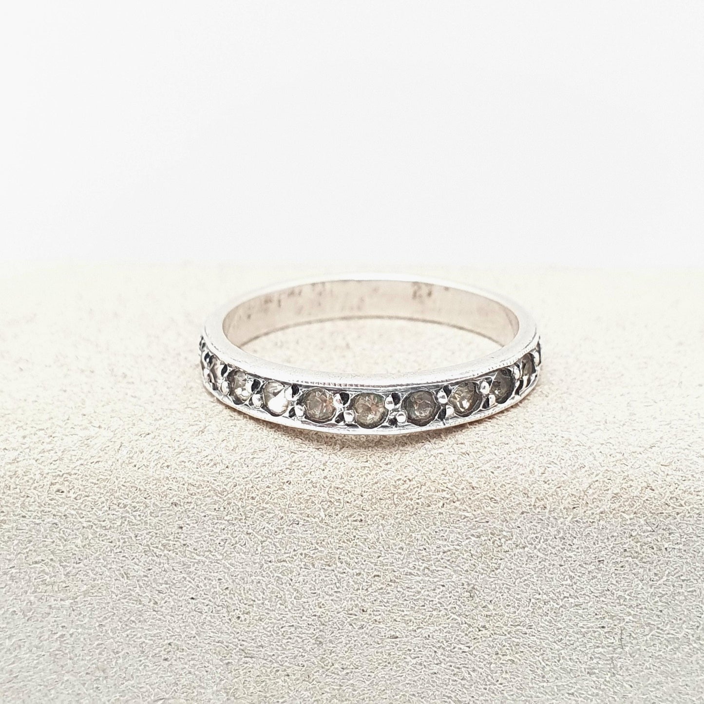 Antique Victorian Solid Silver Diamond Paste Ring Half Eternity Leaf Shoulder 1800s Stacker Stacking Vintage Foiled Jewelry Jewellery