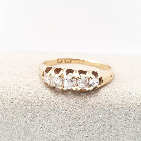 Antique Victorian 18k 18ct Gold Diamond Ring Natural Old Mine Cut 1888 Hallmark Solid 750 Engagement Wedding Women Vintage Jewelry Jewellery