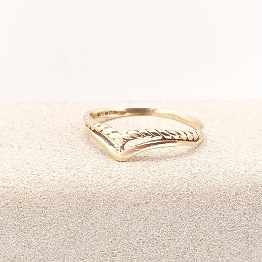 Vintage 9ct 9k Gold Diamond Wishbone Ring Solid 375 Hallmarked V Pointed Real Genuine Gemstone Sparkly Diamonds Womens Jewelry Jewellery