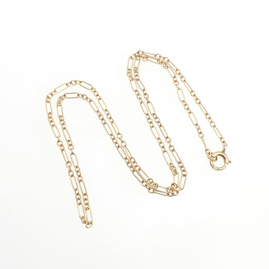 Antique 9ct 9k Gold Chain Necklace Staple Link Victorian Figaro 46cm 18.1" 2.85g Yellow Solid 9 Carat 9k Vintage Womens Jewelry Jewelry