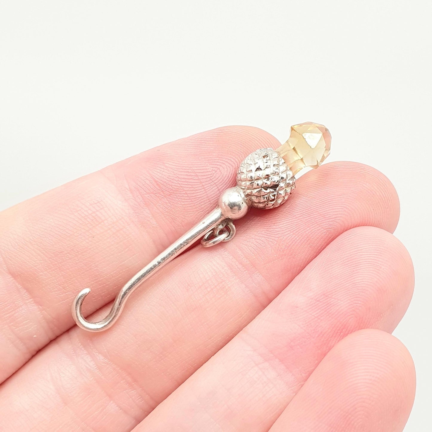 Antique Sterling Silver Button Hook Citrine Thistle Pendant Necklace Scottish Celtic Quartz Buttons Sewing Vintage Jewelry Jewellery