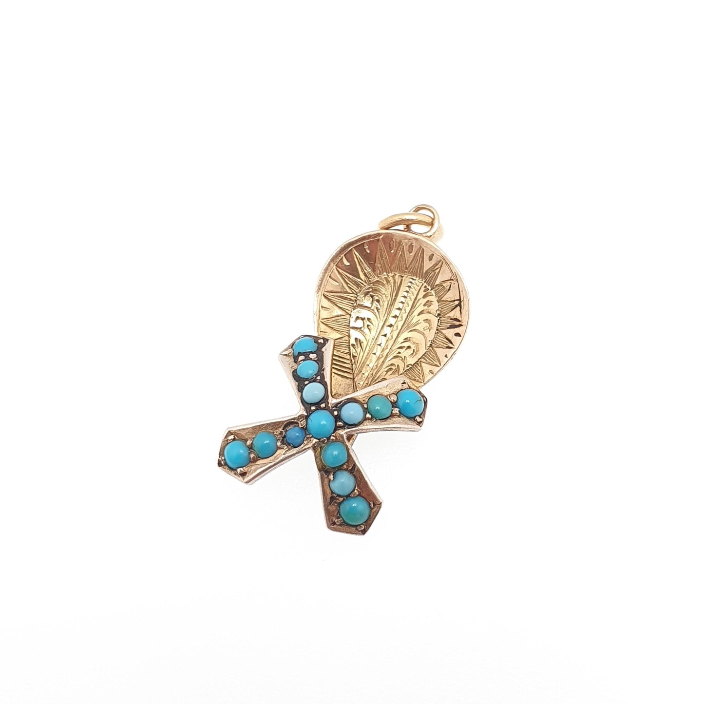 Antique 9ct Gold Turquoise Windmill Pendant Victorian Necklace Charm Solid 9k 375 Natural Gemstone Gift Vintage Womens Jewellery Jewelry