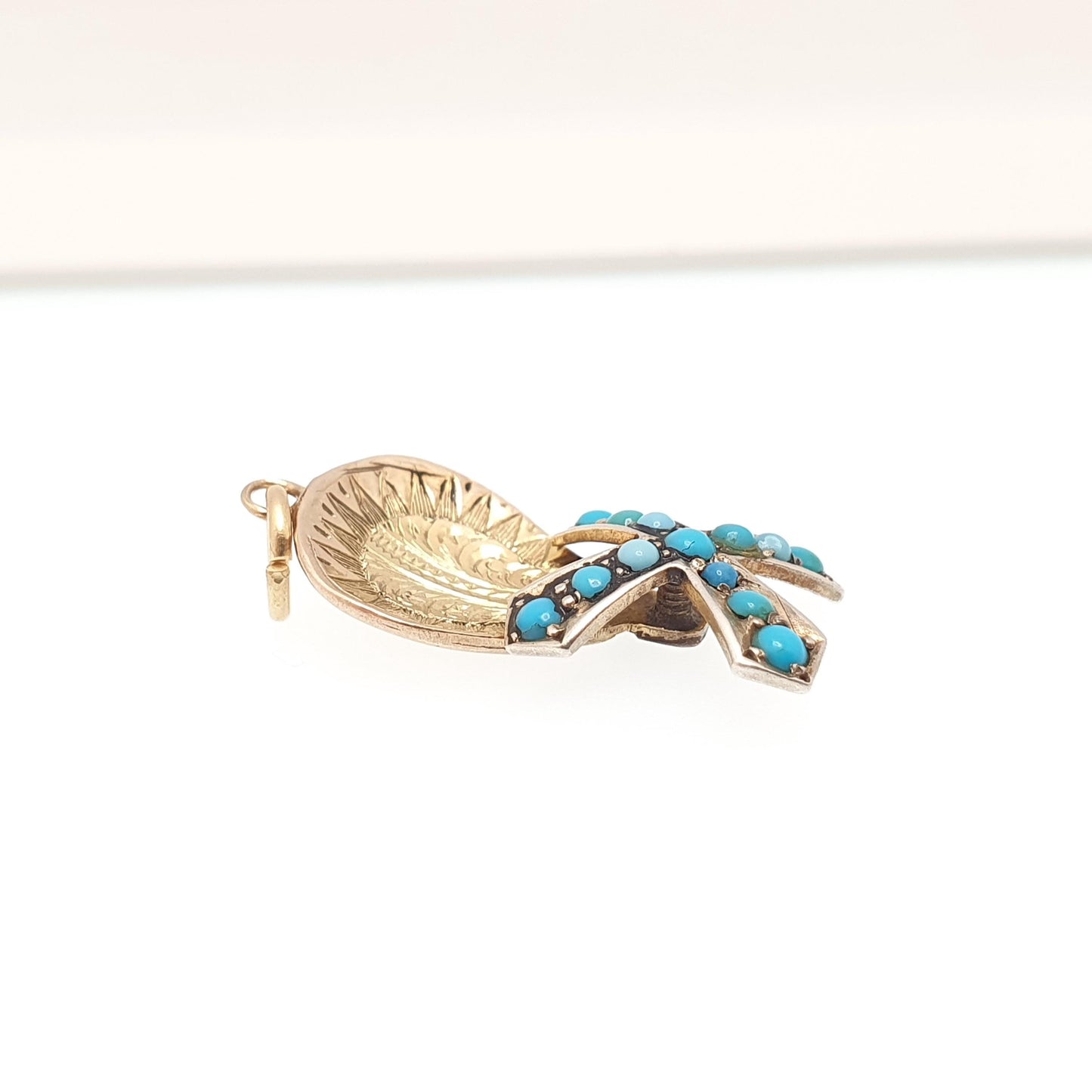 Antique 9ct Gold Turquoise Windmill Pendant Victorian Necklace Charm Solid 9k 375 Natural Gemstone Gift Vintage Womens Jewellery Jewelry