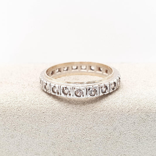 Antique 9ct 9k Gold Sterling Silver Eternity Ring Diamond White Spinel Band Art Deco Fine Estate Sparkly Full 1950s Womens Jewelry Jewellery