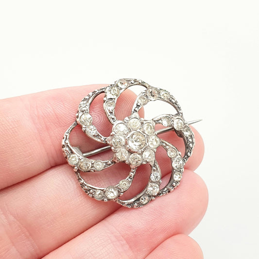 Antique Georgian Solid Silver Diamond Paste Brooch Spiral Swirl Old Cut Ornate Late 1800s Sparkly Foiled Glass Cute Jewelry Jewellery