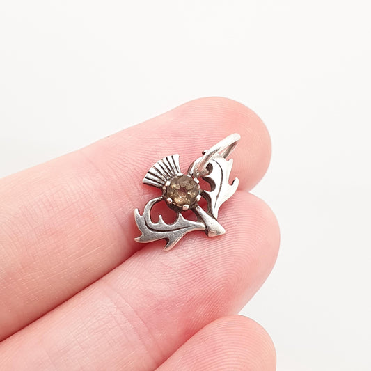Vintage Solid Silver Thistle Charm Pendant Cairngorm Smoky Quartz Necklace Maybe Robert Allison Scottish Flower Scotland Jewelry Jewellery