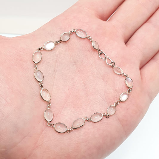 Antique Solid Silver Moonstone Bracelet Edwardian Genuine Real Moonstones Oval Cabochon Adularescence Fine Gift Womens Jewelry Jewellery