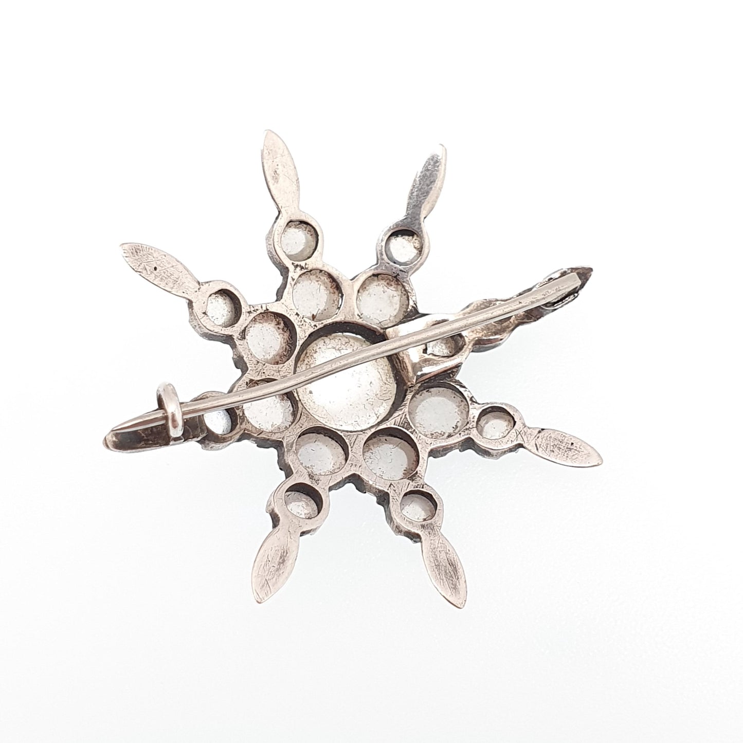 Antique Moonstone Star Brooch Solid Silver Victorian Starburst Cluster Celestial Starry Vintage Blue Adularescence Womens Jewelry Jewellery