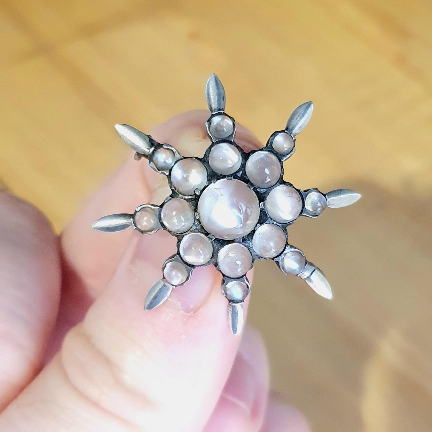 Antique Moonstone Star Brooch Solid Silver Victorian Starburst Cluster Celestial Starry Vintage Blue Adularescence Womens Jewelry Jewellery