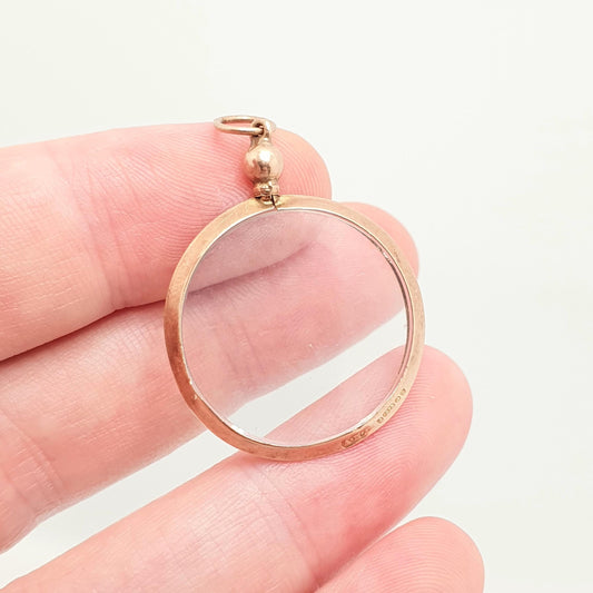 Antique 9ct Rose Gold Locket Pendant Necklace 1914 Hallmark Solid 375 9k Round Plain Vintage Photo Picture Glass Gift Jewelry Jewellery