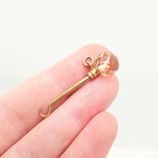 Antique Citrine Button Hook Pendant Necklace Victorian Gold Gilt Genuine Bead Beall Quartz Buttons Sewing Orange Vintage Jewellery Jewelry