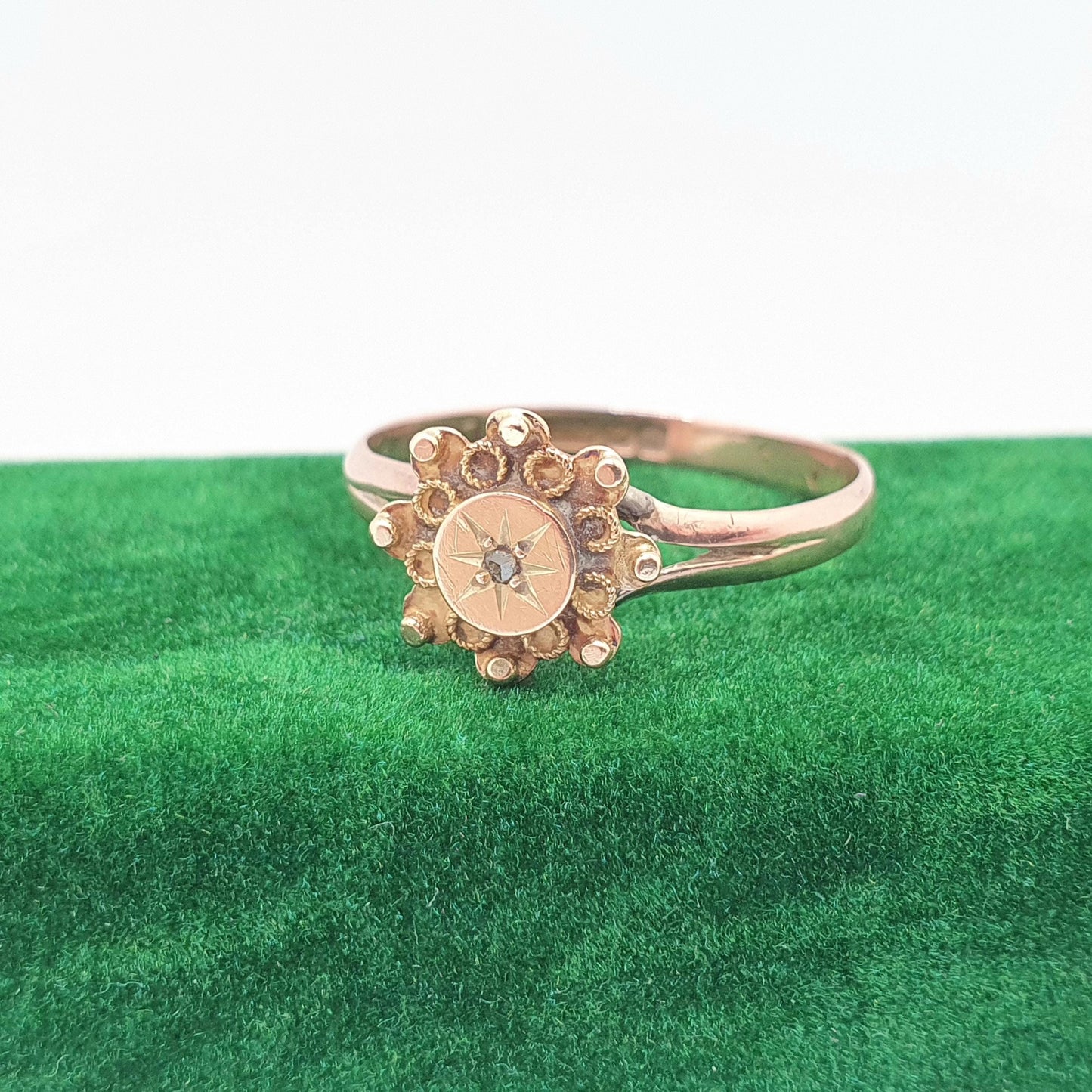 Antique 9ct Gold Diamond Ring Victorian Etruscan Old Cut Solid 9k 375 Hallmark Signet Solitaire Aesthetic Vintage Womens Jewelry Jewellery