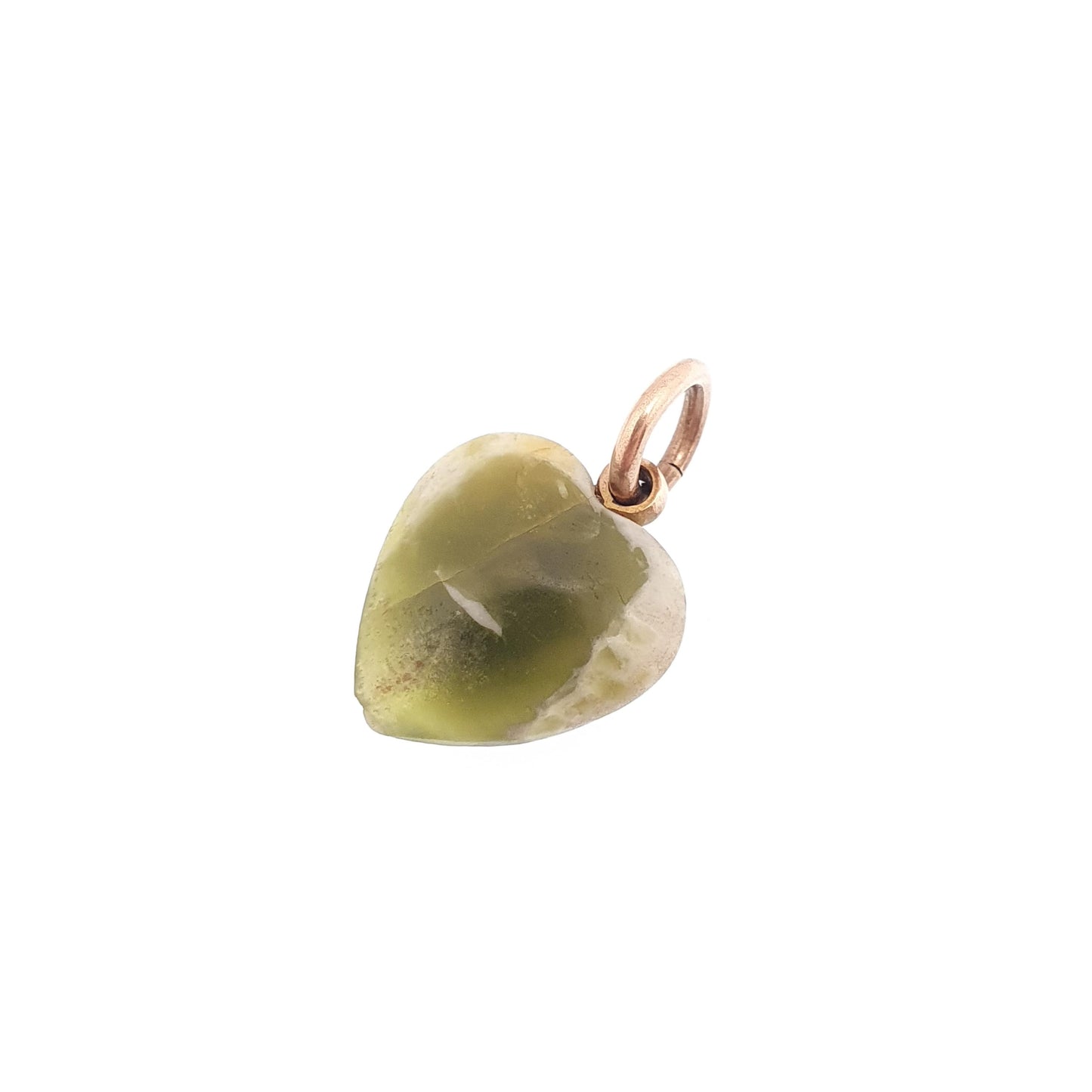 Antique 9ct Gold Connemara Marble Heart Necklace Pendant Victorian Irish Green Hardstone Love Gift Shape Womens Vintage Jewelry Jewellery