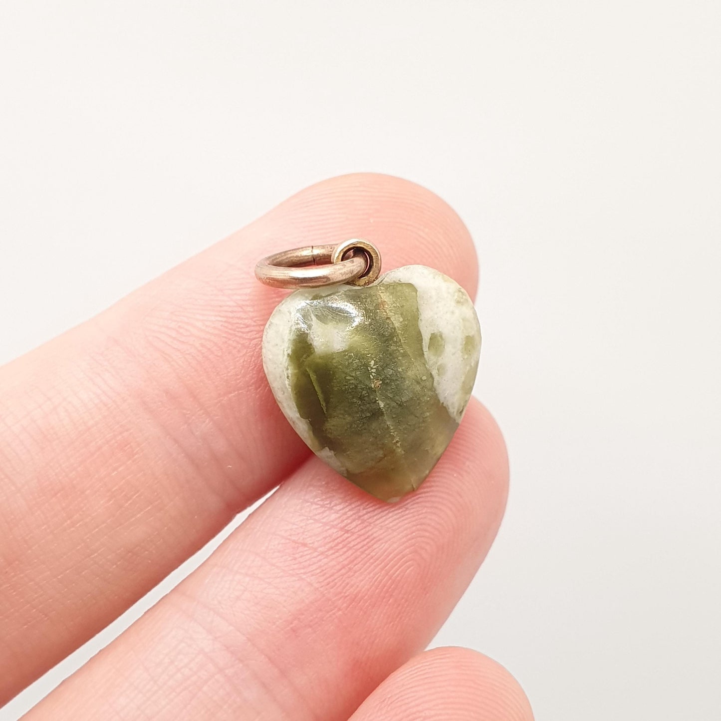 Antique 9ct Gold Connemara Marble Heart Necklace Pendant Victorian Irish Green Hardstone Love Gift Shape Womens Vintage Jewelry Jewellery