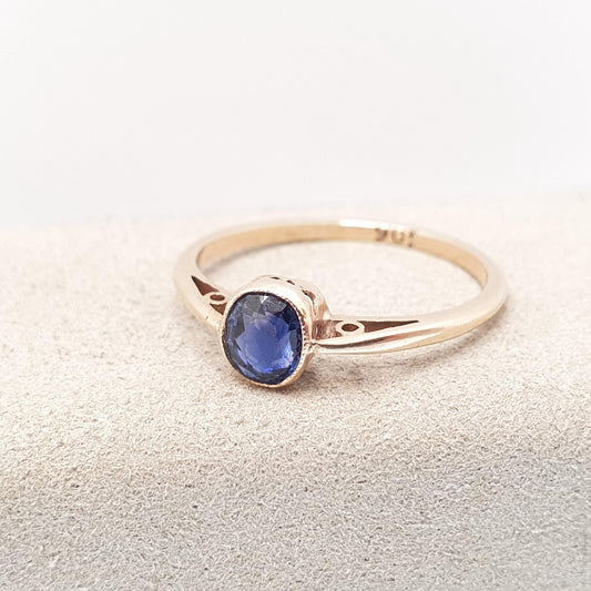 Antique Sapphire 9ct Gold Ring Solid 9k 375 Oval Cut Solitaire Blue Gemstone Womens Fine Estate Genuine Real Gift Vintage Jewelry Jewellery