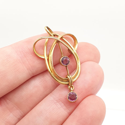 Antique Rolled Gold Amethyst Paste Necklace Pendant Edwardian Art Nouveau Openwork Knot Drop Yellow Gold Filled Vintage Jewellery Jewelry