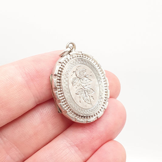 Antique Solid Silver Victorian Locket Hallmark Oval Small Cute Back and Front Necklace Vintage Pendant Geometric Womens Jewelry Jewellery