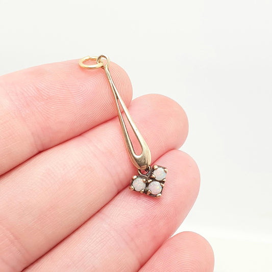 Vintage 9k 9ct Gold Opal Necklace Pendant White Trilogy Tri Three Drop Cute Gemstone Solid 375 Yellow 9 Carat Retro Womens Jewelry Jewellery