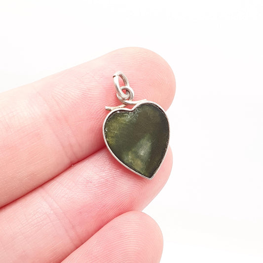 Antique Victorian Sterling Silver Connemara Heart Charm Pendant 1899 Hallmark Irish Marble Lucky Irish Luck Necklace Vintage Jewelry