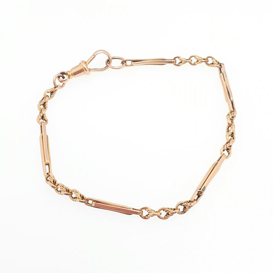 Antique Victorian 9ct 9k Rose Gold Albertina Bracelet Knot & Bar Link Rope Dog Clip 4.44g 19.5cm Solid 9kt Vintage Womens Jewelry Jewellery