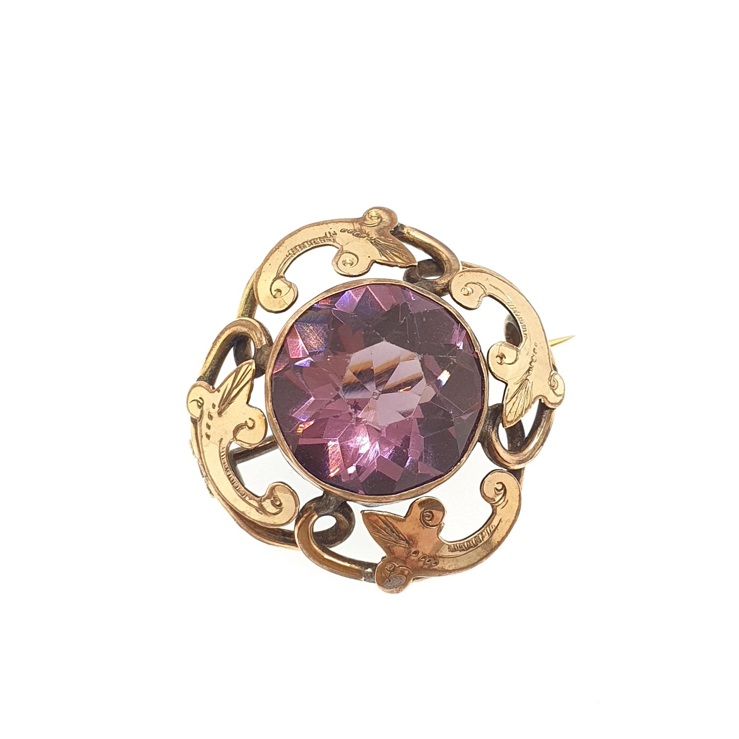 Antique Victorian Amethyst Paste Brooch Rolled Gold Filled Pin Knot Large Big Round Cut Purple Womens Ladies Vintage Jewelry Jewellery