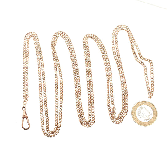 Antique Victorian Rolled Rose Gold Muff Chain Necklace Dog Clip Curb Link 160cm 27.12g Long 1800s Guard Filled Vintage Jewelry Jewellery