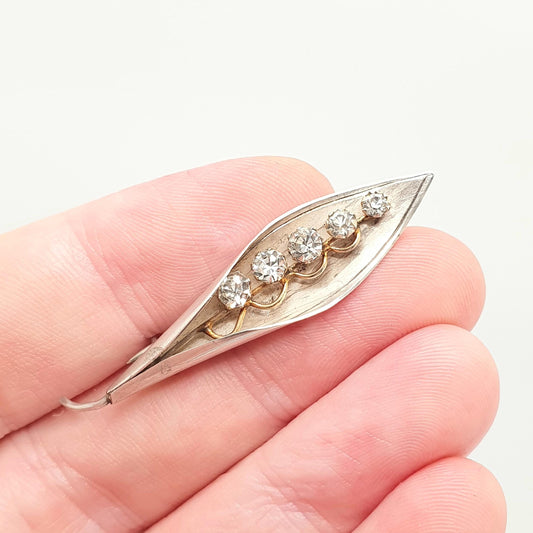 Antique Sterling Silver Leaf Brooch Diamond Paste 1919 Hallmarked Art Deco Sparkly Leaves Genuine Solid 925 Jewellery Ladies Womens Jewelry