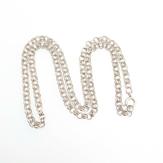 Vintage Sterling Silver Double Belcher Chain Necklace Rolo Link 45cm 17.7" 10.64g Thick 1987 Hallmark Round Solid 925 Womens Mens Jewelry