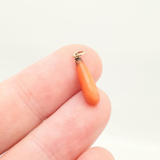 Antique 9ct Gold Victorian Coral Necklace Pendant Orange Salmon Teardrop Carved Drop Solid 9k 375 Womens Vintage Jewelry Jewellery Retro