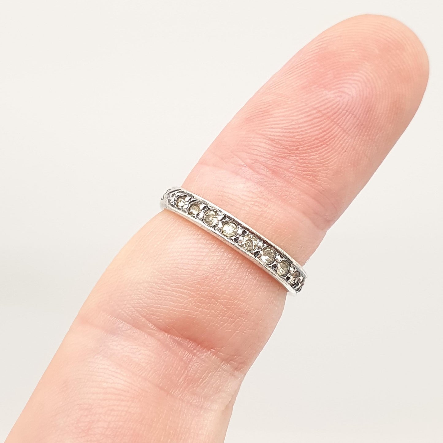 Antique Victorian Solid Silver Diamond Paste Ring Half Eternity Leaf Shoulder 1800s Stacker Stacking Vintage Foiled Jewelry Jewellery