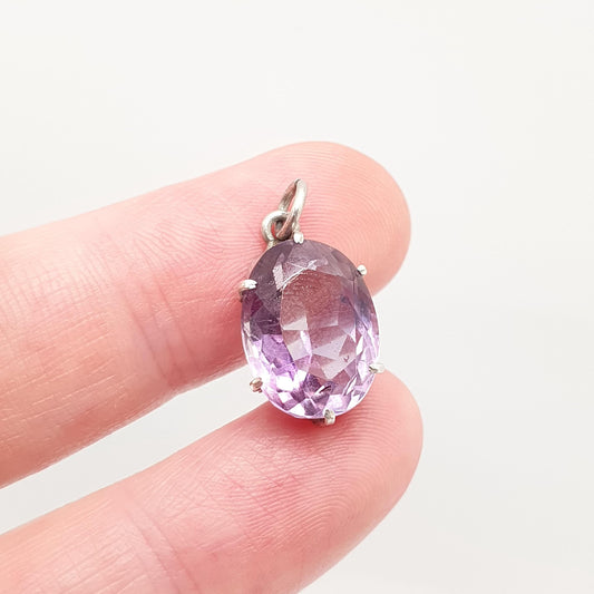 Antique Victorian Solid Silver Natural Amethyst Pendant Necklace Oval Genuine Real Quartz Gemstone Gift Estate Vintage Jewellery Jewelry