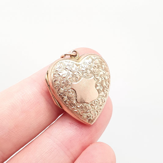 Antique 9ct 9k Rose Gold Heart Locket Pendant 1919 Hallmarked All Solid 375 Shield Engraved Fine Estate Necklace Jewelry Womens Jewellery
