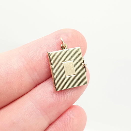 Antique 14k 14kt Gold Book Locket Rectangular Solid 585 Pendant Necklace Photo Picture Gift Charm Yellow Womens Retro Jewelry Jewellery