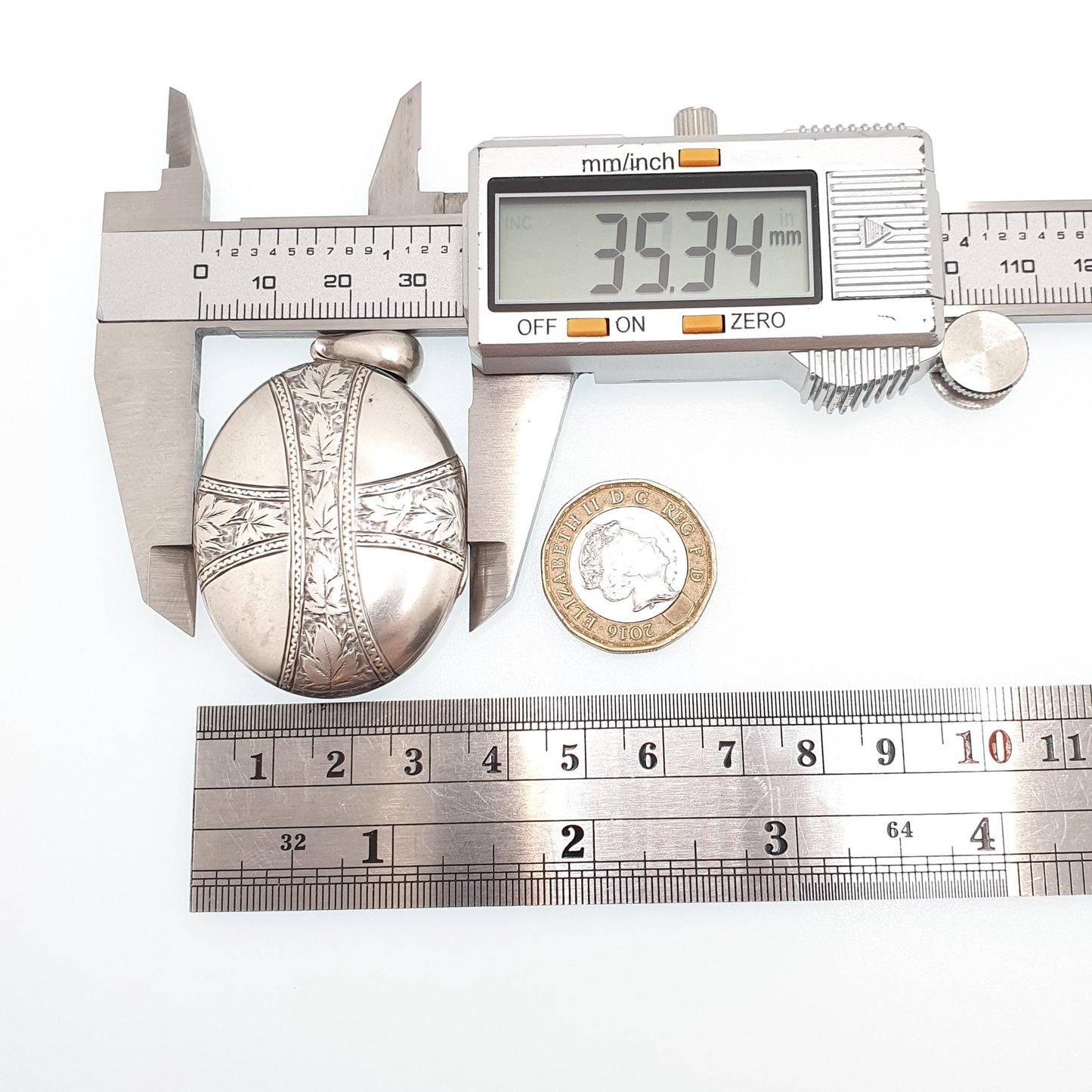 Antique Victorian Locket Silver Plate Large Big Cross Engraved Necklace Pendant Genuine 1800s Gift Picture Photo Oval Vintage Jewellery