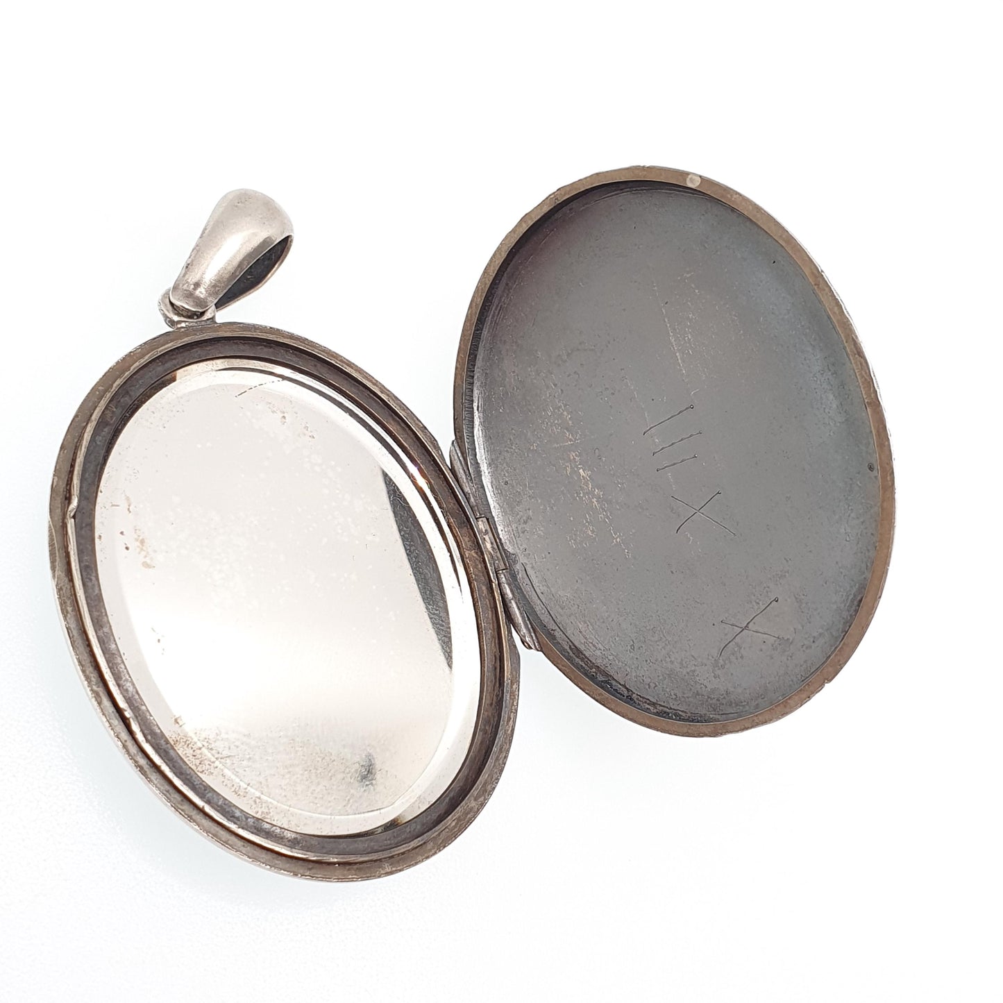 Antique Victorian Locket Silver Plate Large Big Cross Engraved Necklace Pendant Genuine 1800s Gift Picture Photo Oval Vintage Jewellery