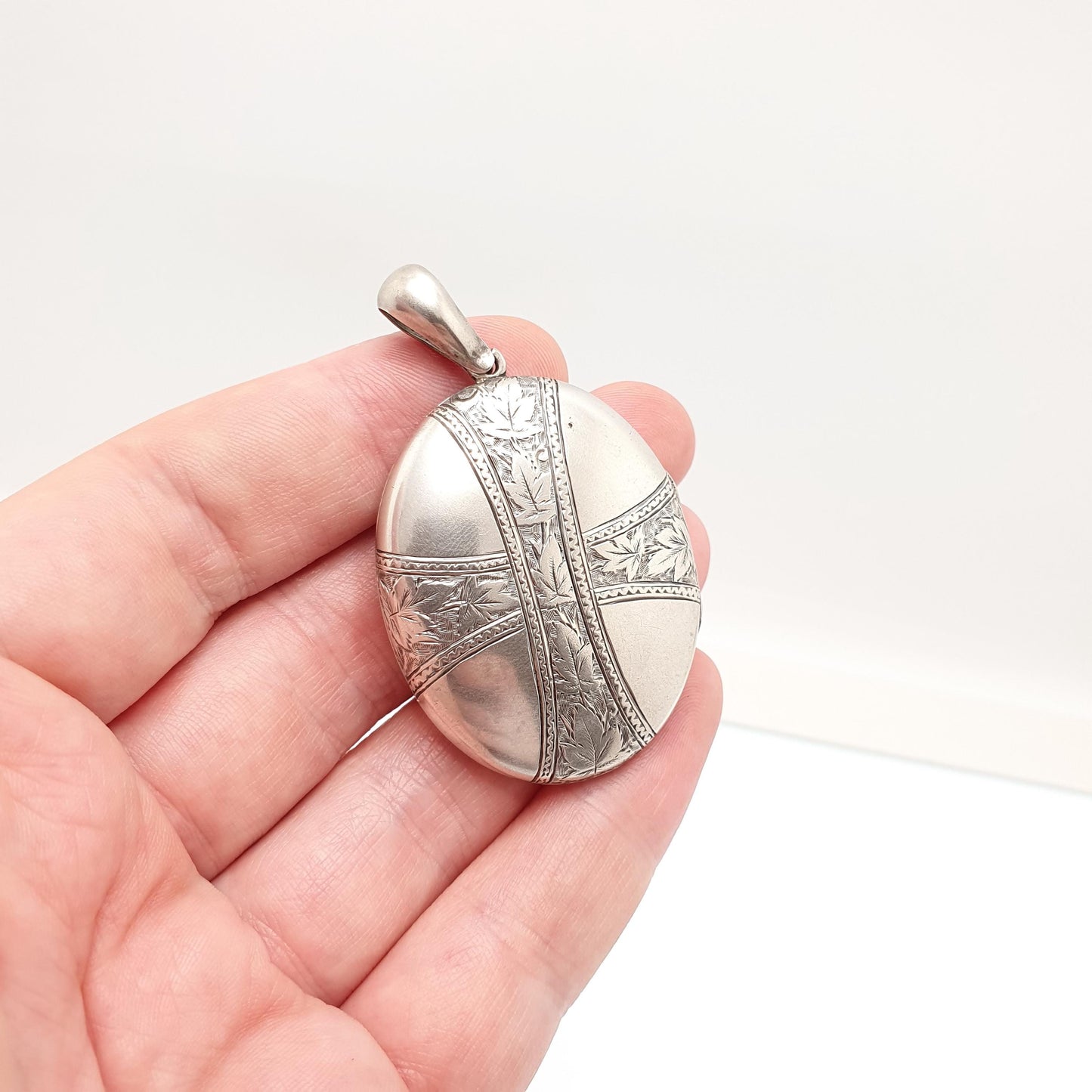 Antique Victorian Locket Silver Plate Large Big Cross Engraved Necklace Pendant Genuine 1800s Gift Picture Photo Oval Vintage Jewellery