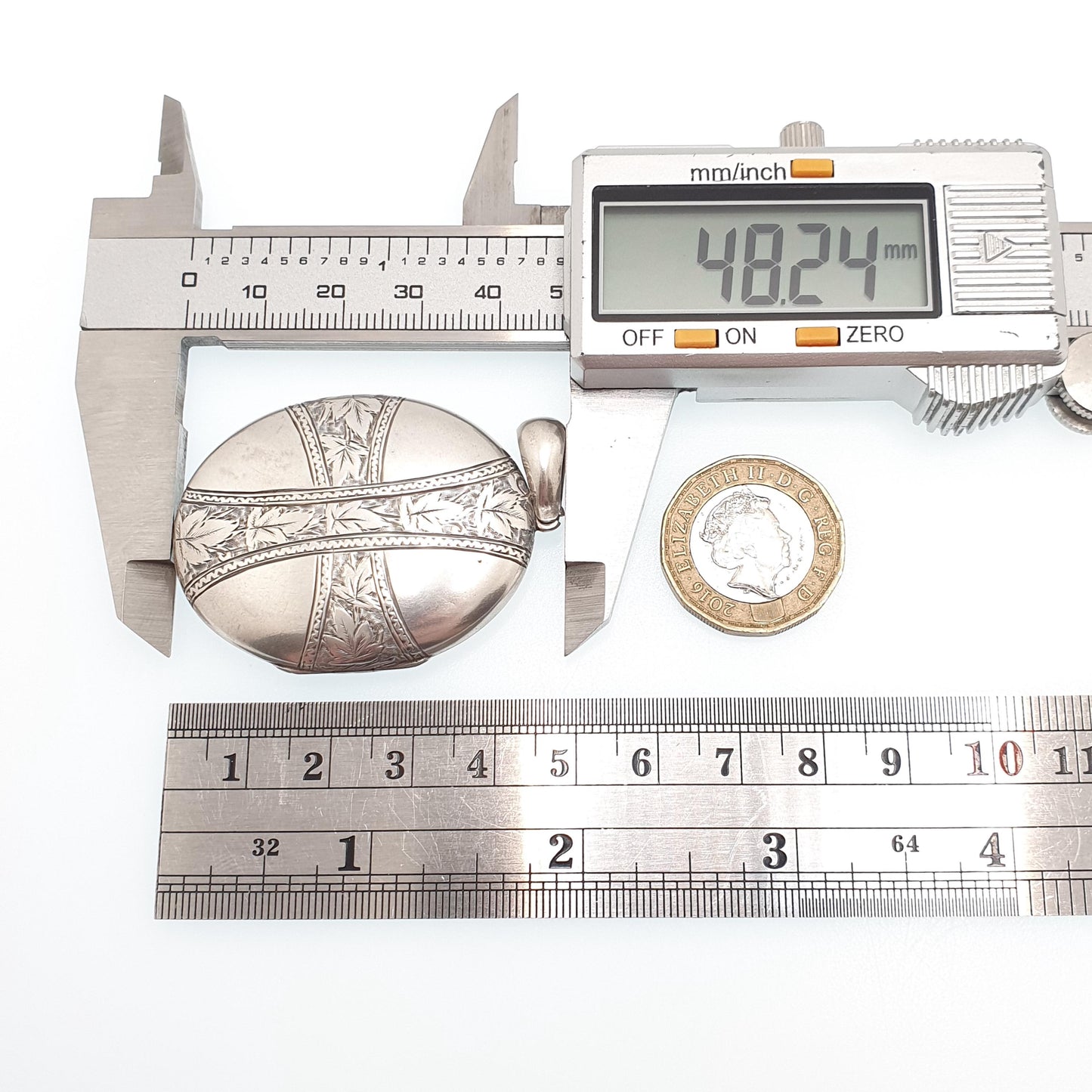 Antique Victorian Locket Silver Plate Large Big Cross Engraved Necklace Pendant Genuine 1800s Gift Picture Photo Oval Vintage Jewellery