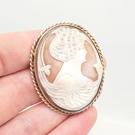 Antique Solid Silver Large Cameo Brooch Pin Genuine Shell Unique Rare Unusual Big Chunky Oval Handmade Italian Womens Jewelry Jewellery