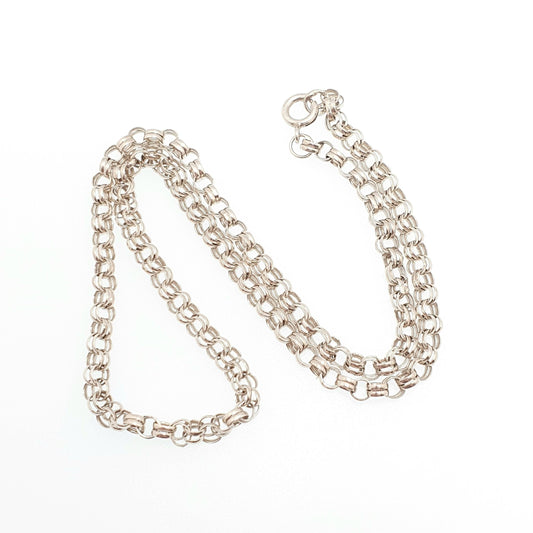 Vintage Sterling Silver Belcher Chain Necklace Rolo Link Double 40cm 15.7" 9.25g Thick 1987 Hallmark Round Solid 925 Womens Mens Jewelry